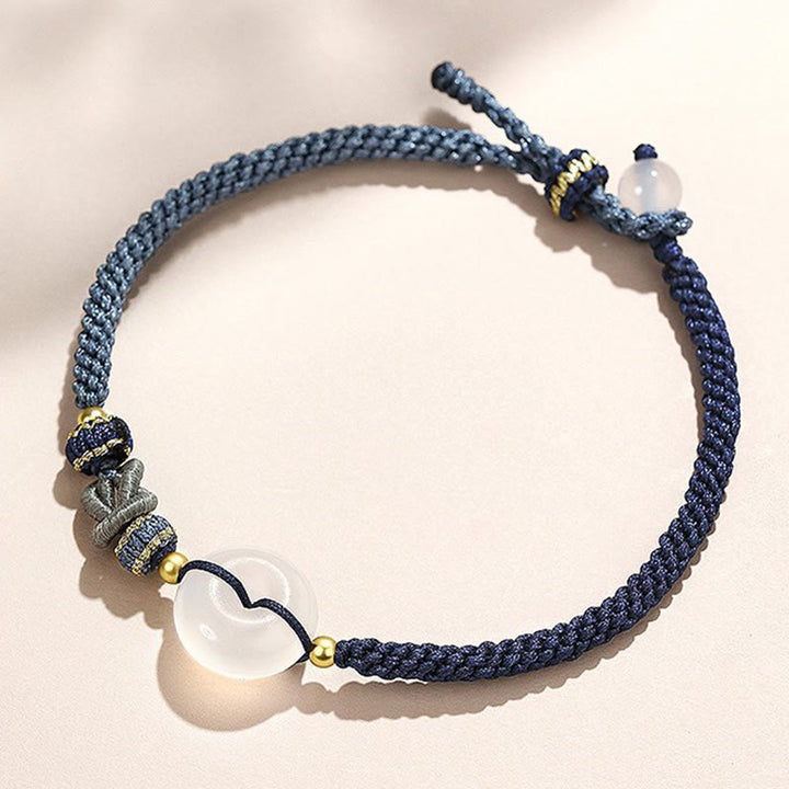 Braccialetto di corda intrecciata con fibbia in agata bianca fatta a mano con Buddha Stones , fortuna, felicità e protezione