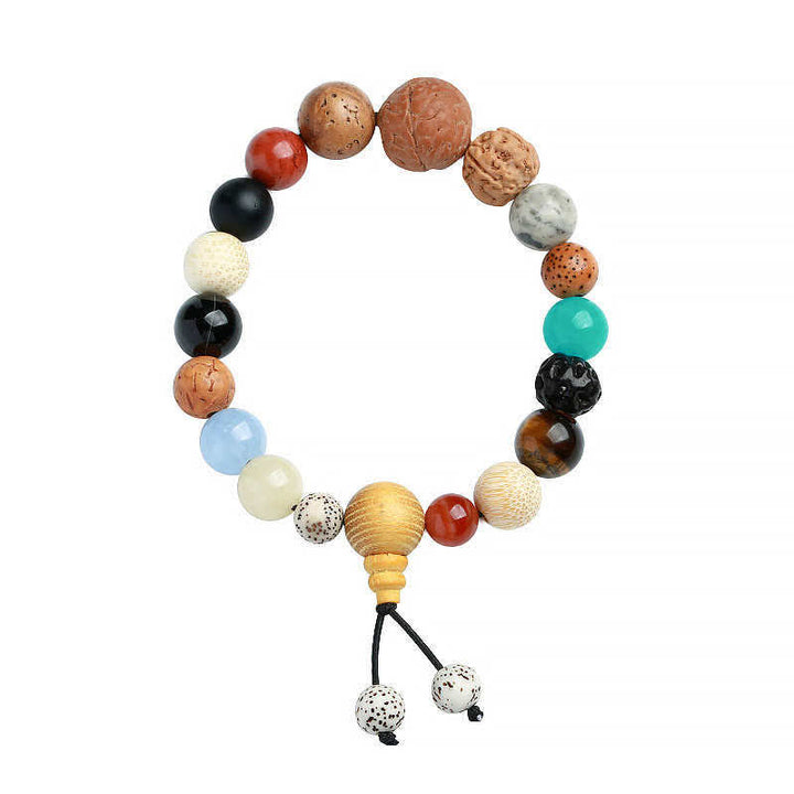 Bracciale Mala da polso Buddha Stones, semi di Bodhi, agata, saggezza e armonia