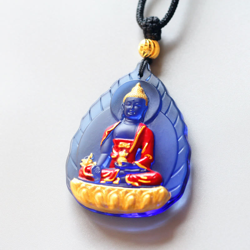 Buddha Stones Tibet Medicina Buddha Liuli Cristallo Compassione Collana Pendente - Buddha della medicina fogliare - image 4
