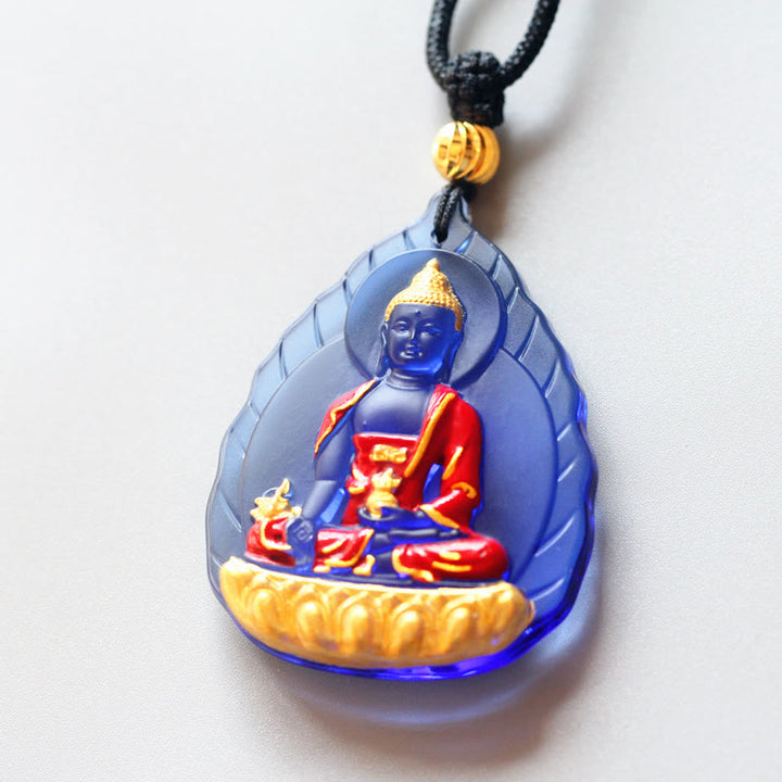 Buddha Stones Tibet Medicina Buddha Liuli Cristallo Compassione Collana Pendente - Buddha della medicina fogliare - image 4