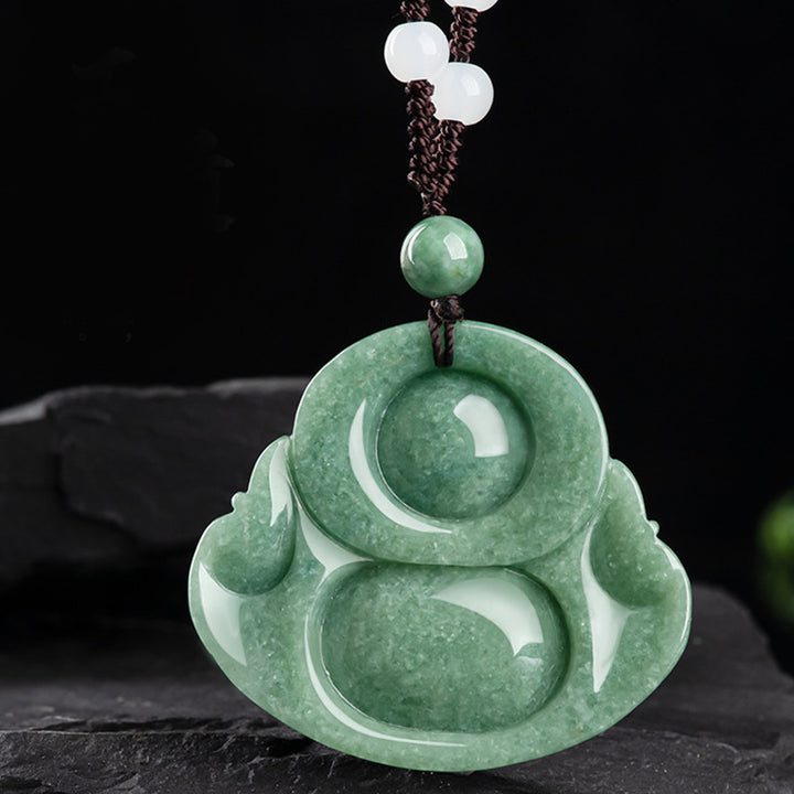 Collana con ciondolo di perline di corda di giada ciano Buddha che ride - image 7