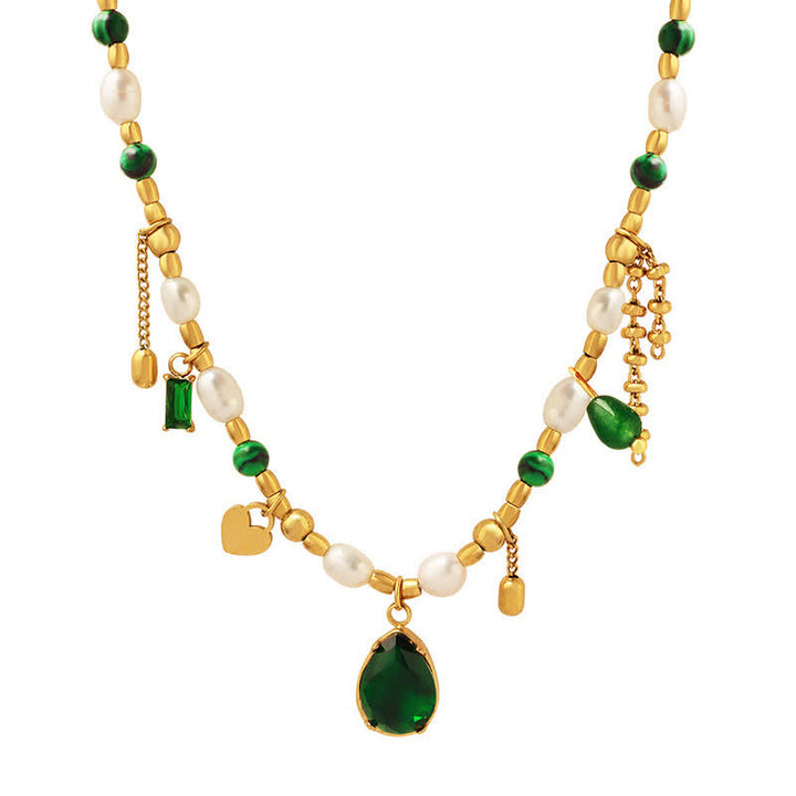 Collana con ciondolo in perle e zirconi turchese calmo