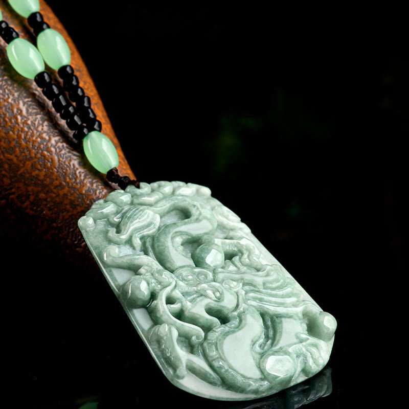 Buddha Stones Anno del Drago Zodiaco Cinese Drago che vola in Giada Protezione Perlina Catena Collana Pendente
