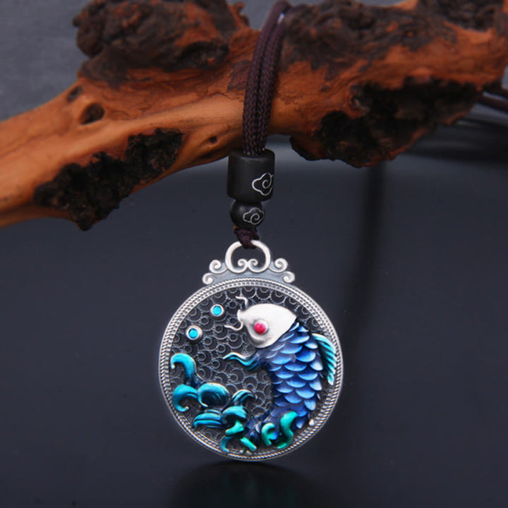 Collana con ciondolo Buddha Stones 999 Sterling Silver Luck Koi Fish Success Prosperity - image 5