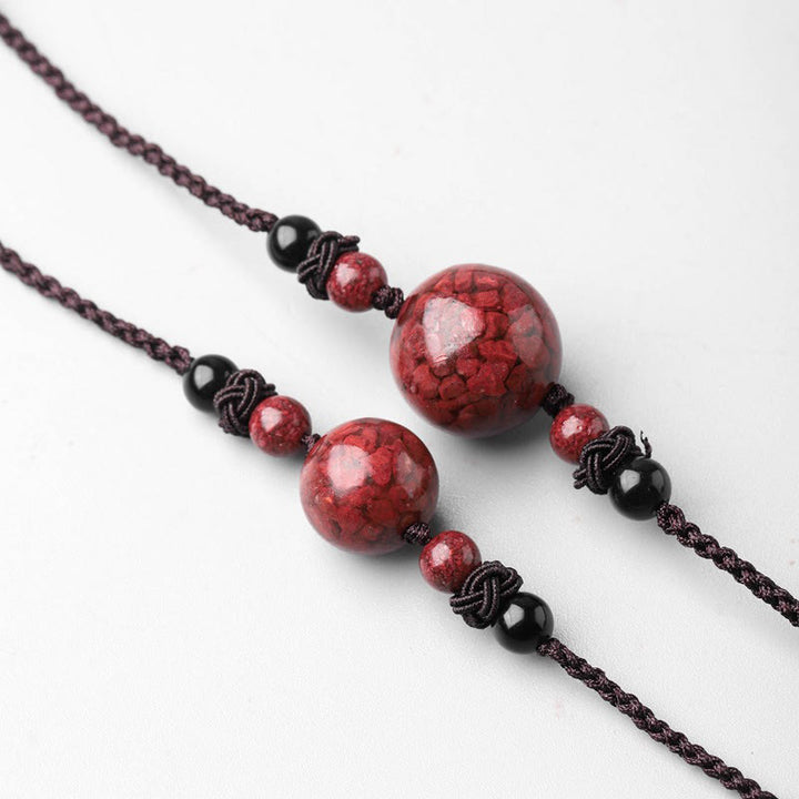 Buddha Stones Pietre di cinabro naturali Perline Collana con ciondolo di benedizione