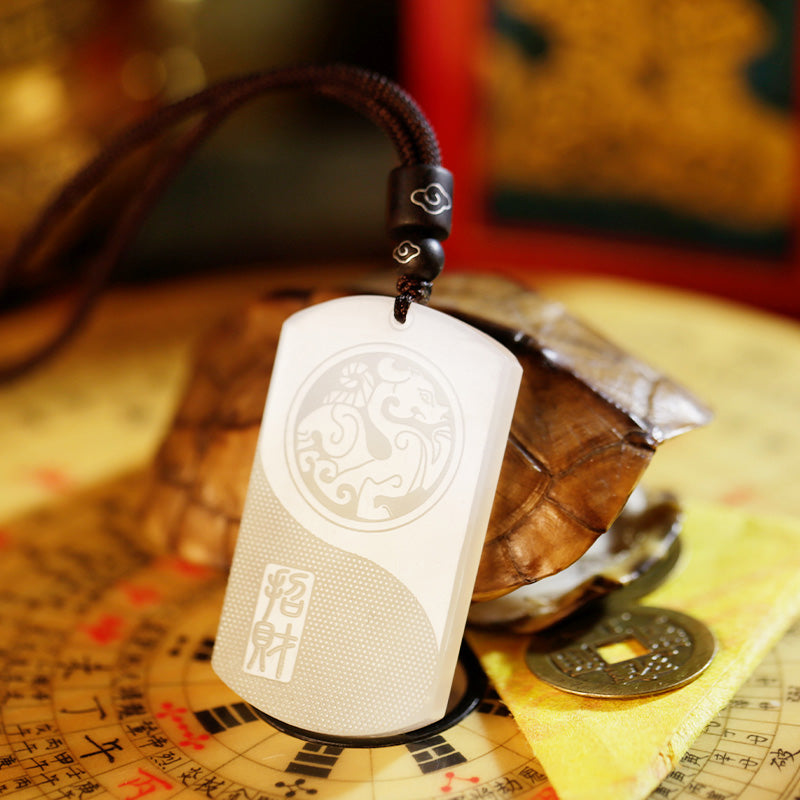 Collana con ciondolo di protezione della fortuna PiXiu Yin Yang in giada bianca - image 7