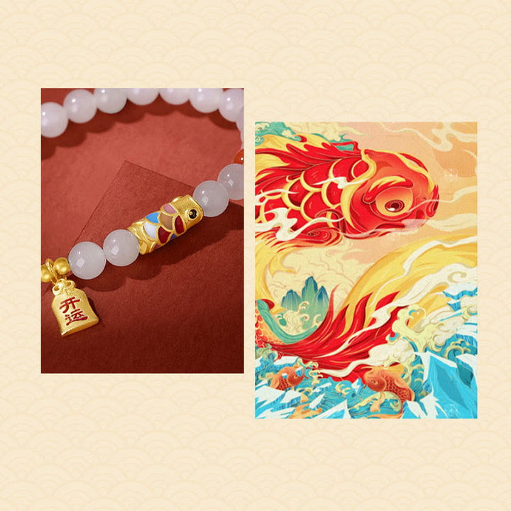 Bracciale Buddha Stones 925 Sterling Silver Hetian Giada Bianca Agata Rossa Koi Pesce Fortuna Felicità - image 8