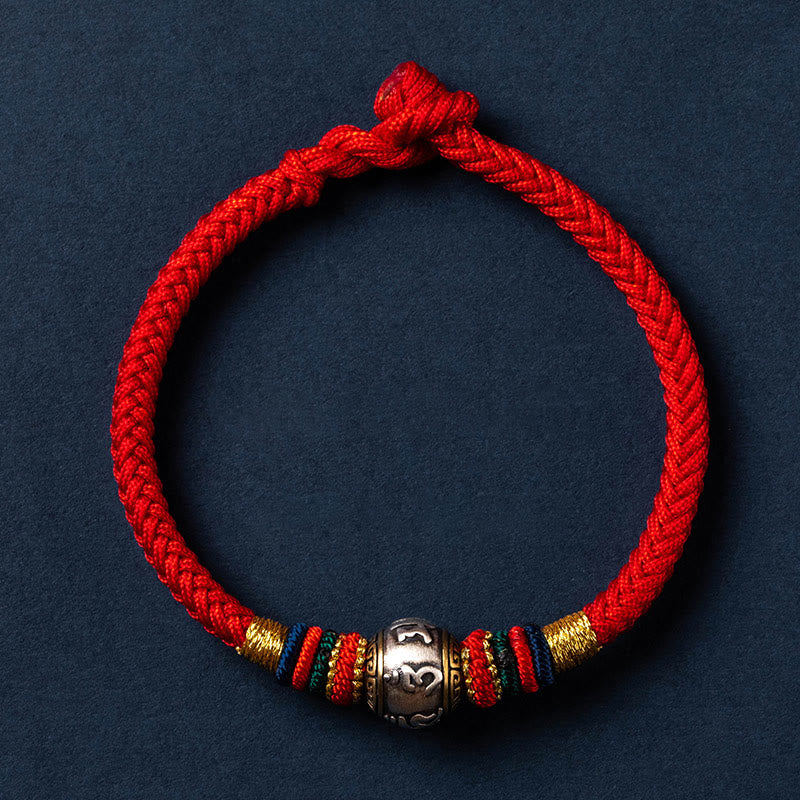 Bracciale intrecciato con nodo di King Kong, fatto a mano in Tibet, in argento sterling 925, con Buddha Stones, Om Mani Padme Hum e protezione dalla fortuna
