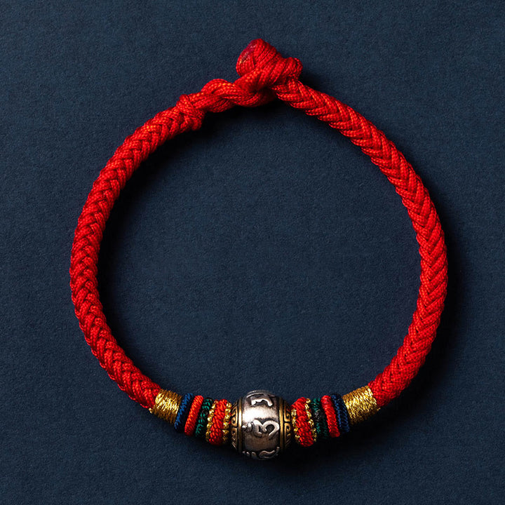 Bracciale intrecciato con nodo di King Kong, fatto a mano in Tibet, in argento sterling 925, con Buddha Stones, Om Mani Padme Hum e protezione dalla fortuna