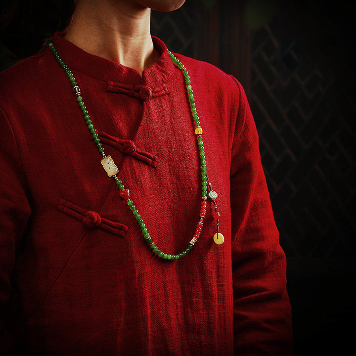 Buddha Stones 108 Mala Beads Ciano Giada Agata Rossa Braccialetto della Fortuna del Buddha che Ride - image 5