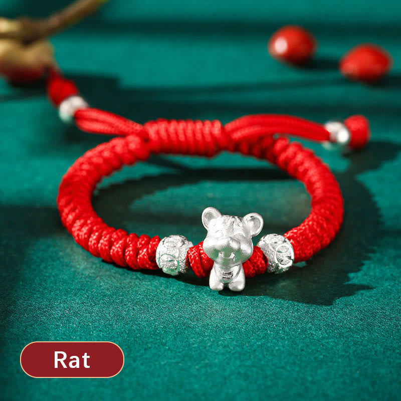Braccialetto per bambini fatto a mano in corda rossa con Buddha Stones, in argento sterling 999, con zodiaco cinese