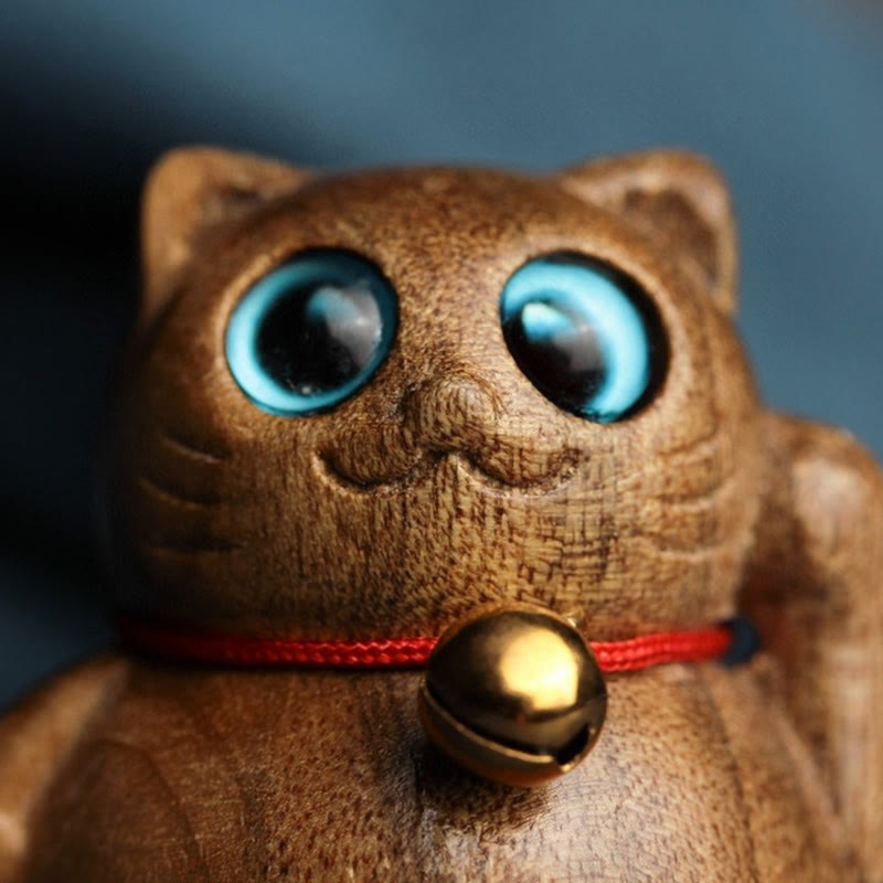 Buddha Stones Mini Gatto Fortunato Gattino Phoebe Zhennan Decorazione di Benedizione del Legno - image 13