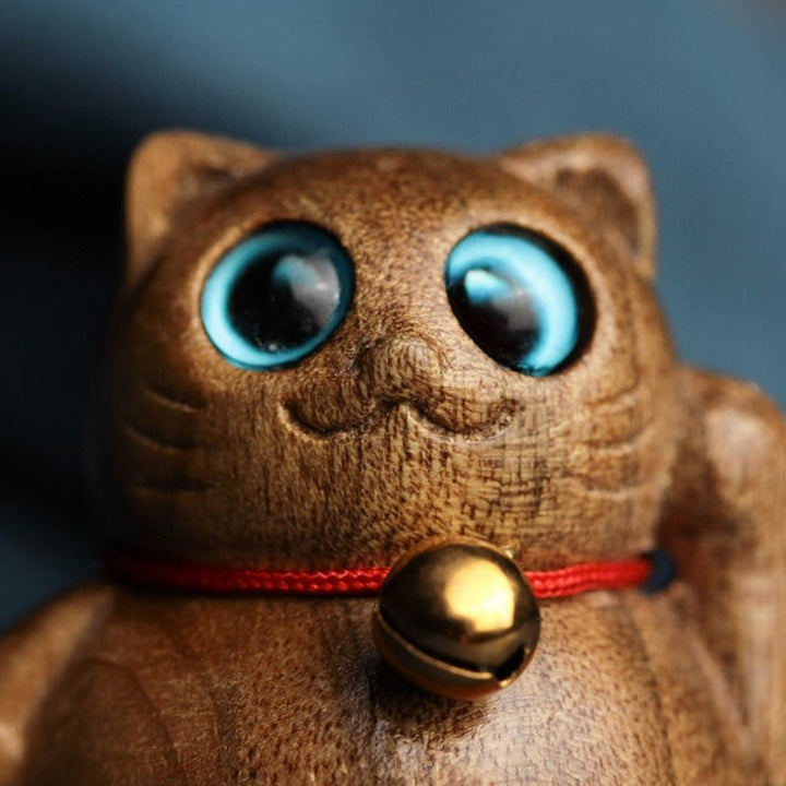 Buddha Stones Mini Gatto Fortunato Gattino Phoebe Zhennan Decorazione di Benedizione del Legno