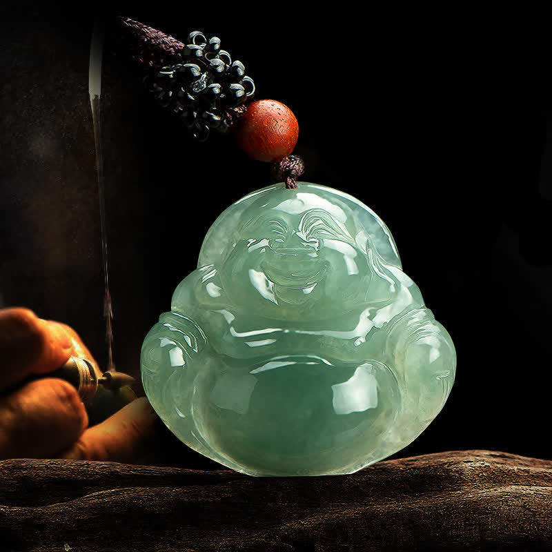 Collana con ciondolo in corda di giada con Buddha che ride e abbondanza - image 3