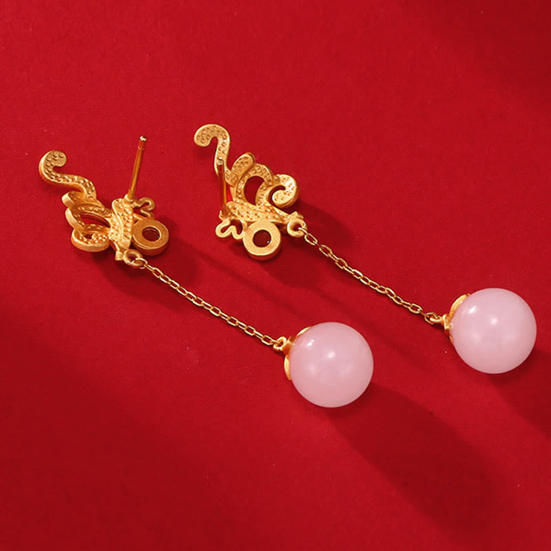 Orecchini pendenti con perline di agata rossa e giada bianca vintage Buddha Stones