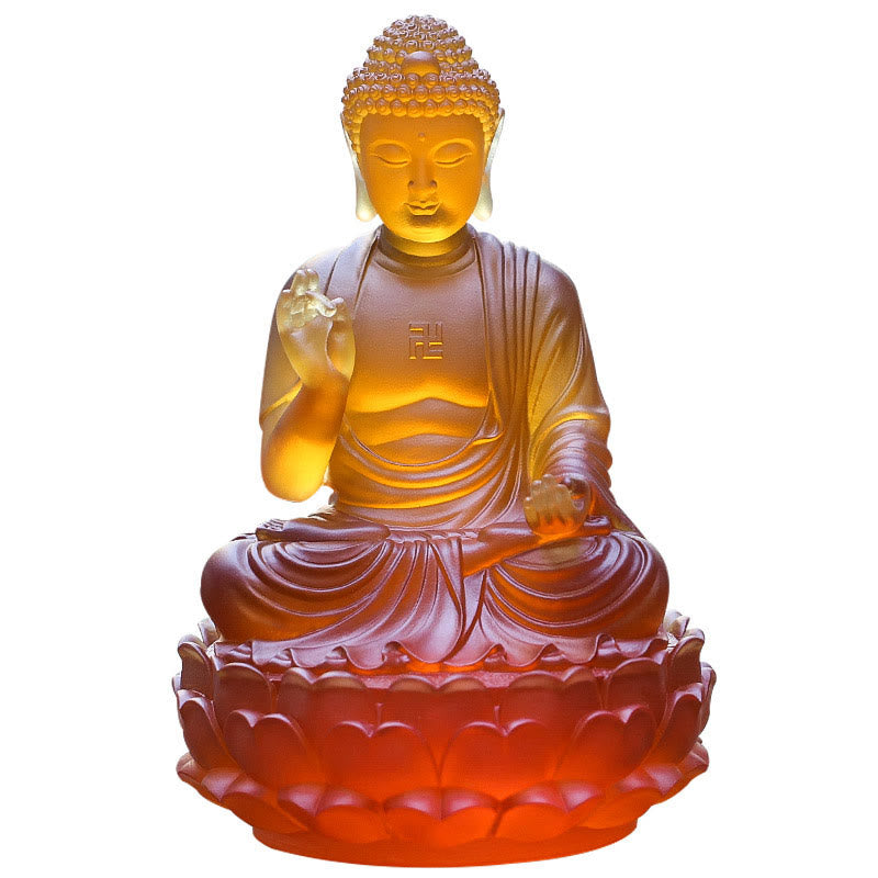 Buddha Stones fatte a mano Buddha Sakyamuni Liuli Cristallo Pezzo d'arte Statua della compassione Casa Ufficio Offerta Decorazione