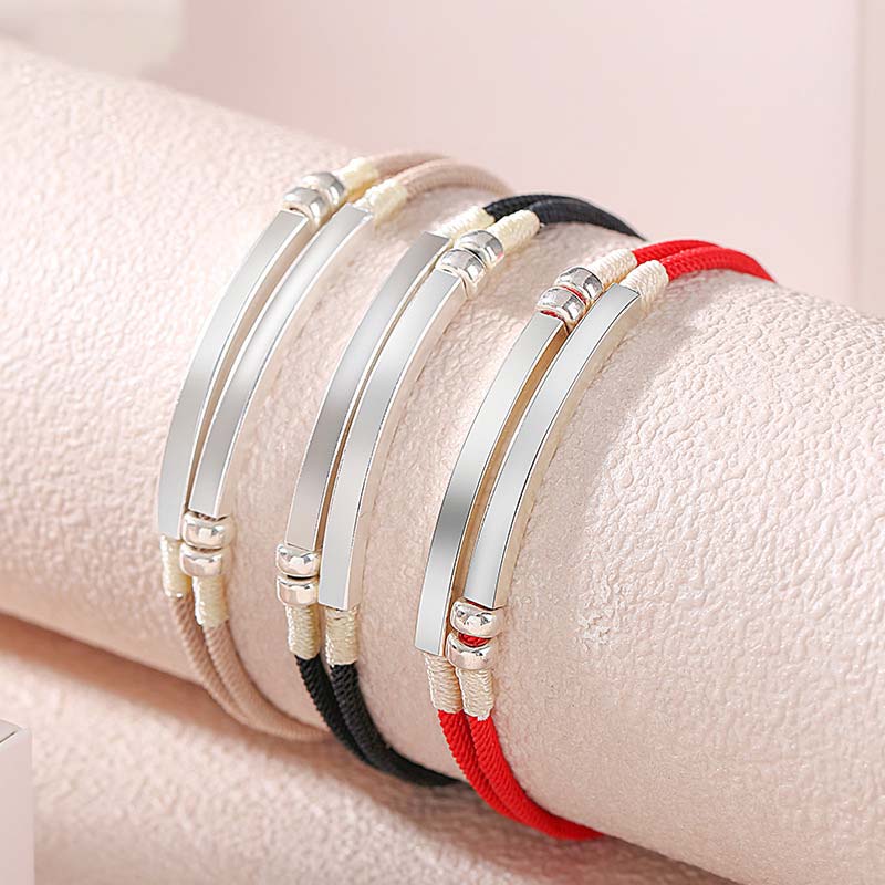 Braccialetto intrecciato a strati in corda rossa in argento sterling 925 Buddha Stones
