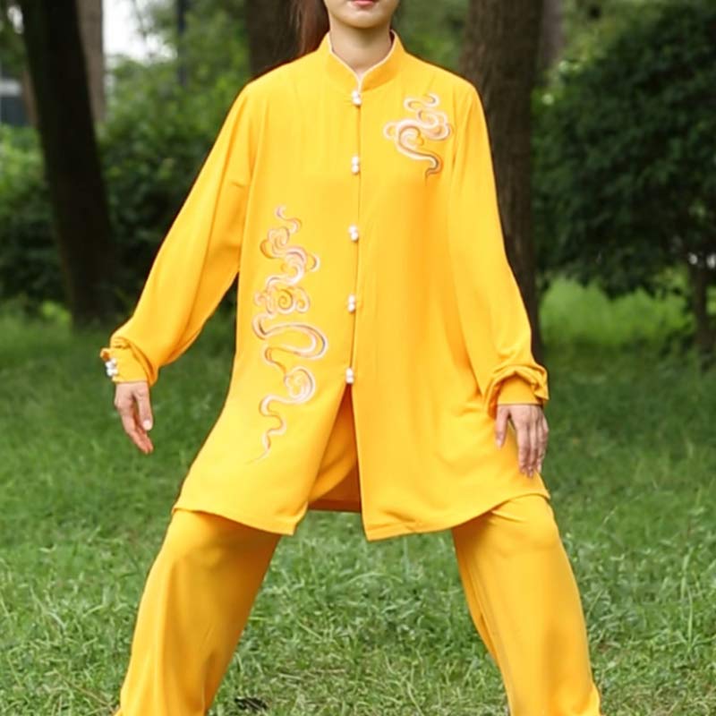 Buddha Stones Nuvole di buon auspicio Ricamo Meditazione Preghiera Spirituale Zen Tai Chi Qigong Pratica Set di abbigliamento unisex