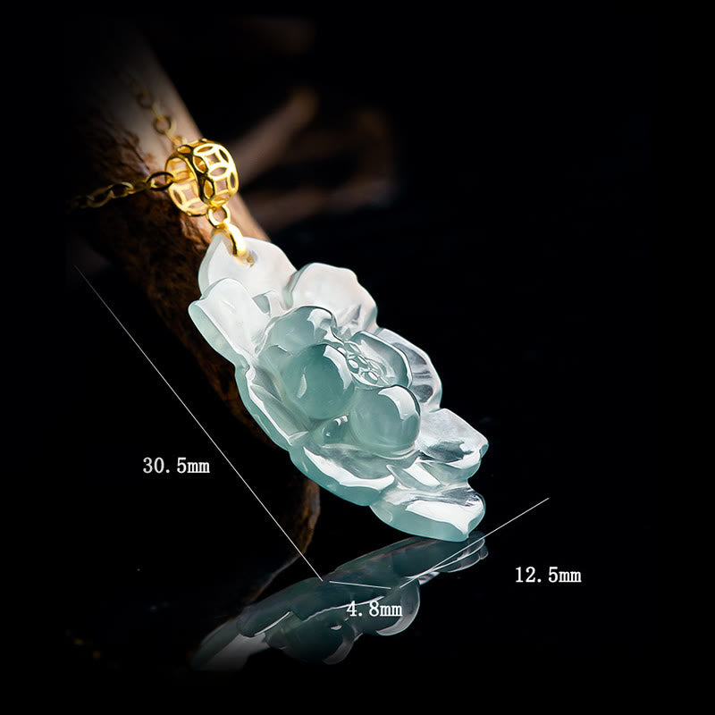 Collana con ciondolo della prosperità in giada naturale con motivo a loto, catena in argento Buddha Stones 925 e fibbia in oro 18 carati. - image 8