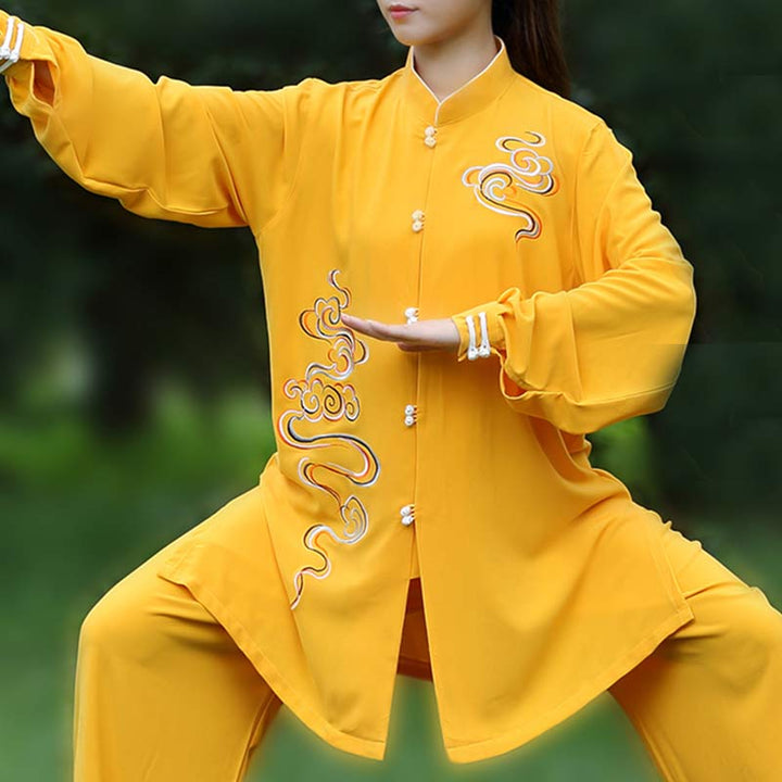 Buddha Stones Nuvole di buon auspicio Ricamo Meditazione Preghiera Spirituale Zen Tai Chi Qigong Pratica Set di abbigliamento unisex