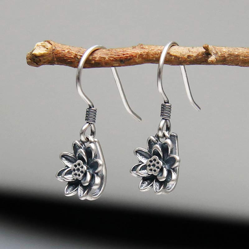 Orecchini Buddha Stones 925 Sterling Silver Lotus Flower Enlightenment
