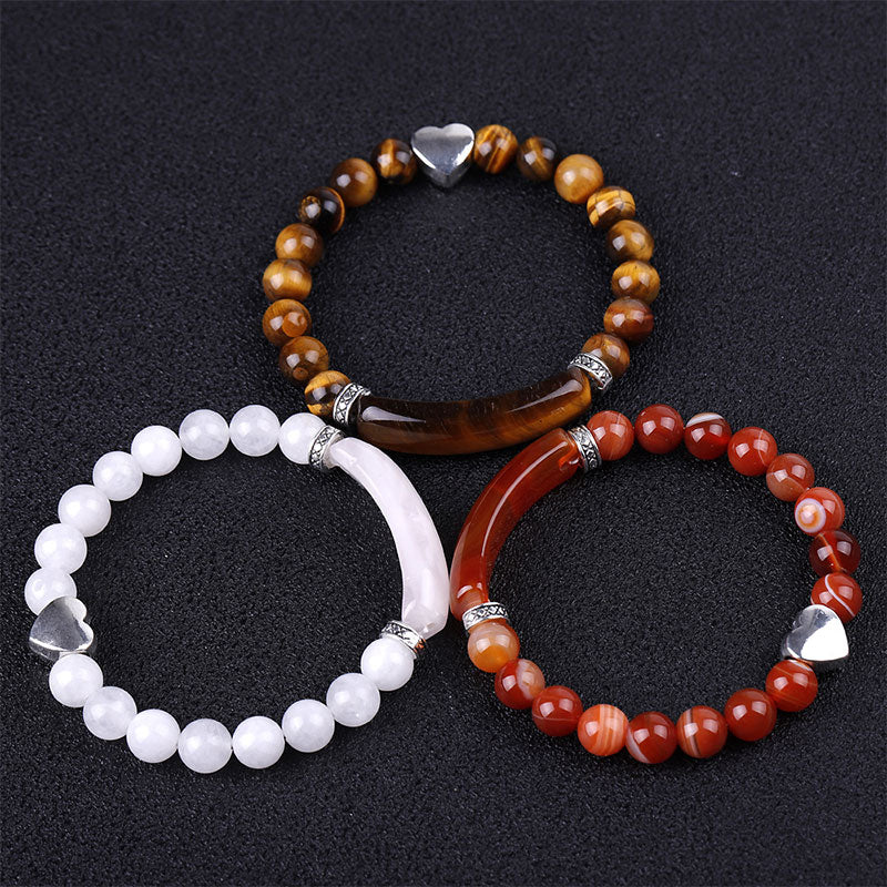 Bracciale unisex a forma di cuore con perline di cristallo naturale