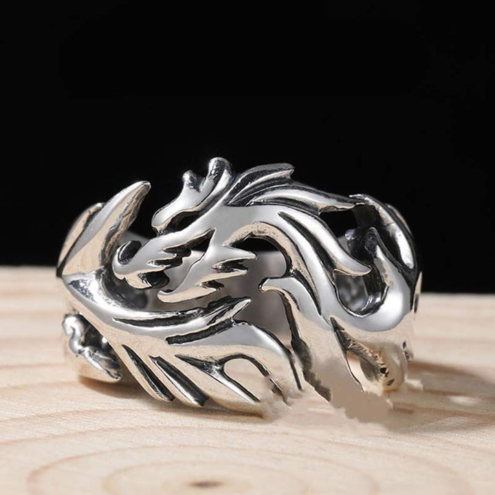 Anello regolabile con motivo a drago Buddha Stones, protezione e forza