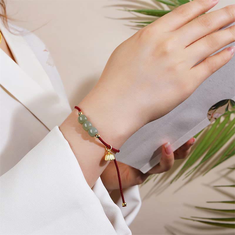 Bracciale intrecciato con perline di Buddha Stones Hetian fatte a mano con baccello di loto, prosperità e fortuna