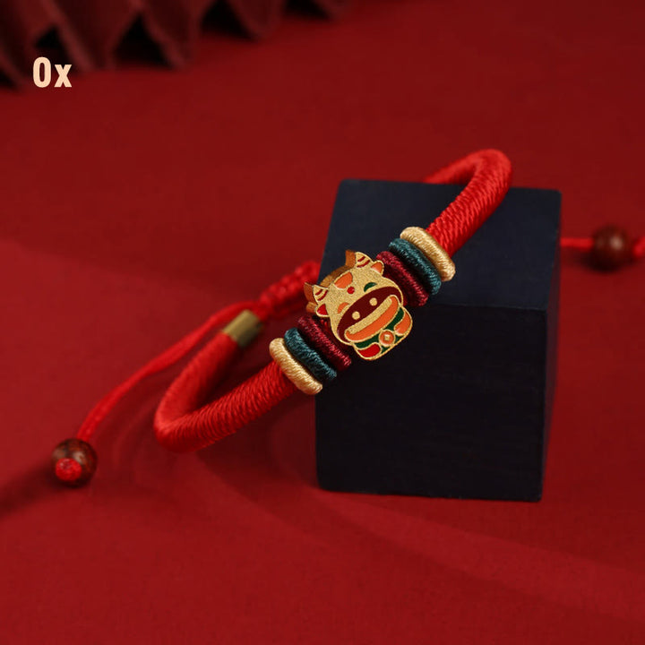 Braccialetto rosso intrecciato con ciondolo a forma di fortuna Buddha Stones in argento sterling 925 fatto a mano con motivo dell'anno del drago cinese
