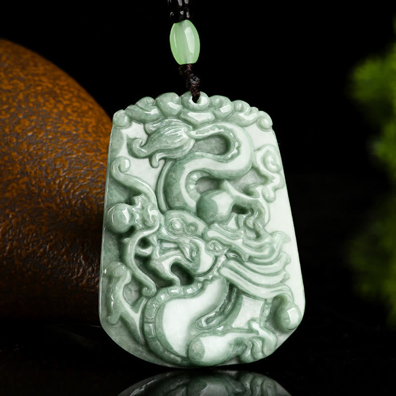 Buddha Stones Anno del Drago Zodiaco Cinese Drago che vola in Giada Protezione Perlina Catena Collana Pendente