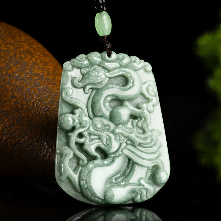 Buddha Stones Anno del Drago Zodiaco Cinese Drago che vola in Giada Protezione Perlina Catena Collana Pendente