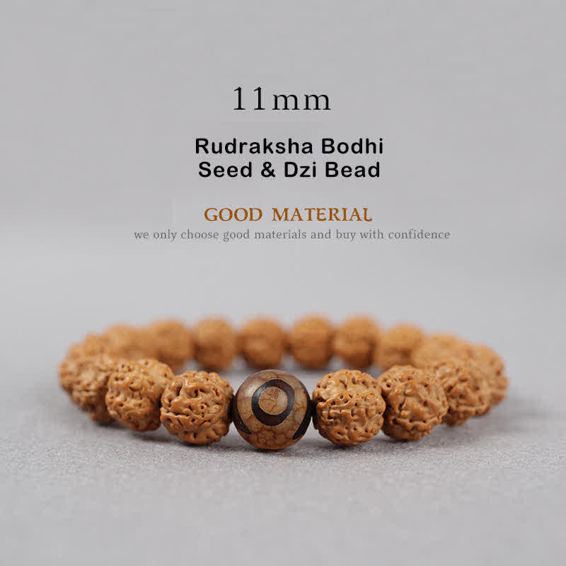 Buddha Stones Tibet Rudraksha Bodhi Seed Dzi Bead Ambra Turchese Bracciale della Ricchezza - 11 mm - Seme di Rudraksha Bodhi e perlina Dzi - image 17