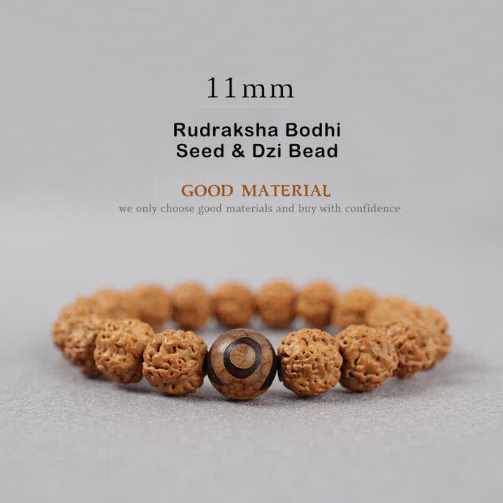 Buddha Stones Tibet Rudraksha Bodhi Seed Dzi Bead Ambra Turchese Bracciale della Ricchezza - 11 mm - Seme di Rudraksha Bodhi e perlina Dzi - image 17