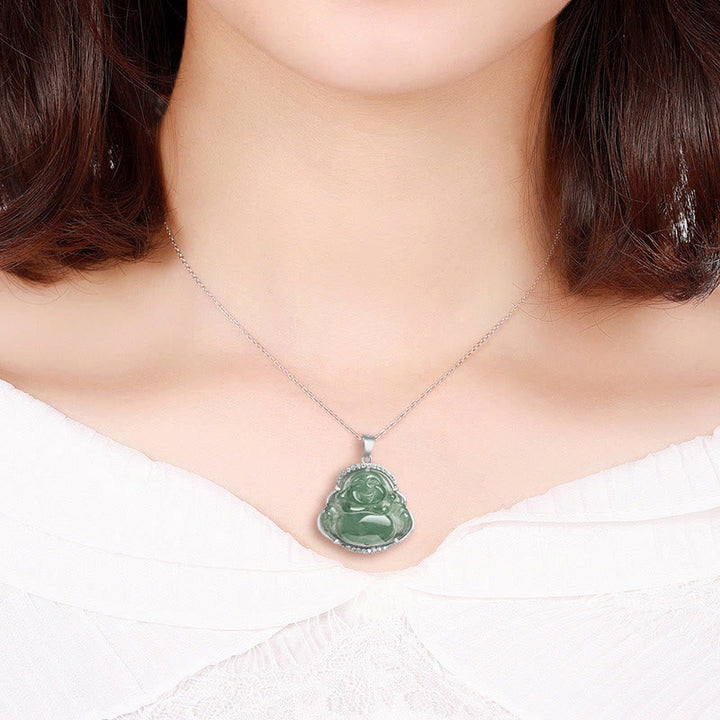 Collana con Buddha Stones in argento sterling 925 con ciondolo a forma di Buddha che ride, giada naturale, fortuna e prosperità - image 8