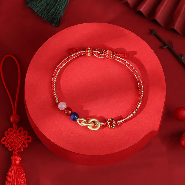 Braccialetto di buon auspicio con fibbia a doppia pace in argento sterling 925 Buddha Stones