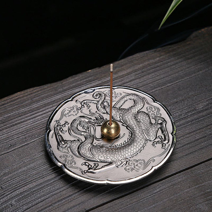 Buddha Stones rotonde di buon auspicio drago protezione lega di rame bruciatore di incenso decorazione