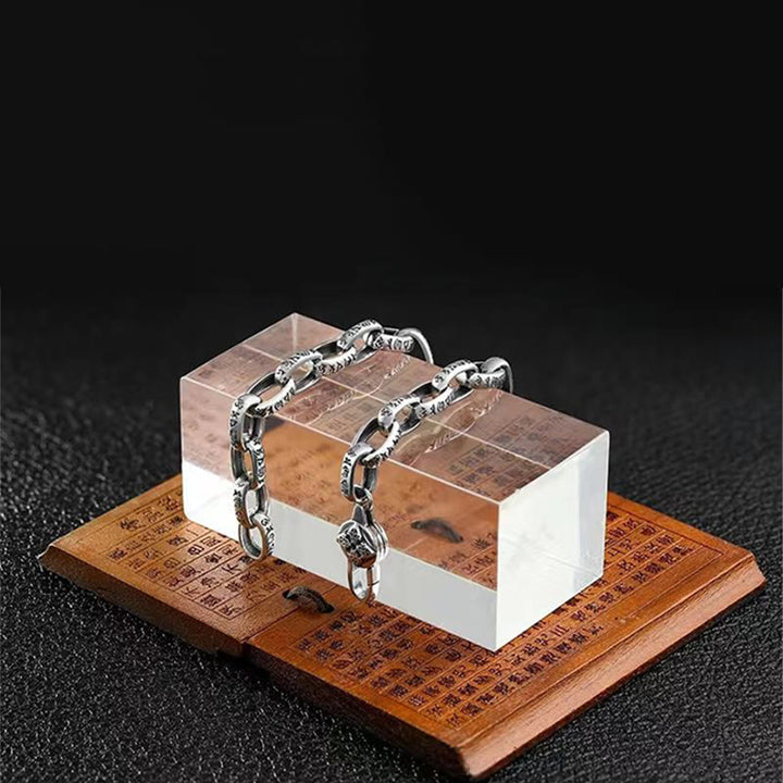 Braccialetto della saggezza inciso in rame con Buddha Stones Om Mani Padme Hum Double Dorje