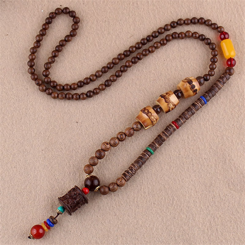 Buddha Stones Tibetano Legno Wenge Bodhi Seme Agata Elefante Collana Pendente Protezione