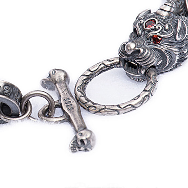 Buddha Stones 925 Sterling Silver Drago Kirin Om Mani Padme Hum Successo Forza Bracciale Bangle