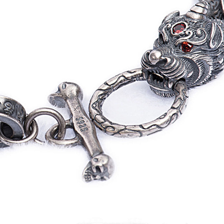 Buddha Stones 925 Sterling Silver Drago Kirin Om Mani Padme Hum Successo Forza Bracciale Bangle