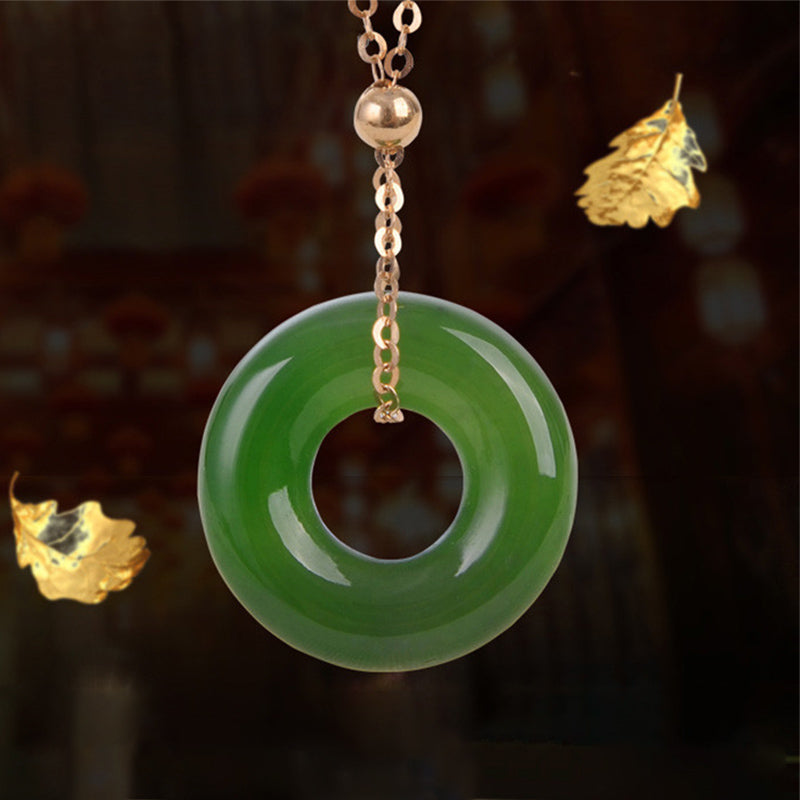 Collana con ciondolo in oro 14K con giada ciano rotonda e guarigione