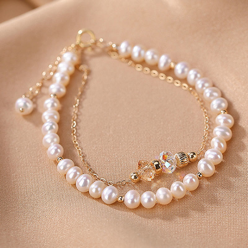 Bracciale Buddha Stones in argento sterling 925 placcato oro 14k con perle naturali e cristalli curativi a doppio strato - image 8