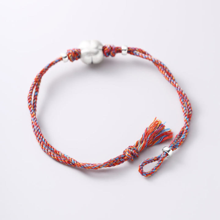 Bracciale intrecciato multicolore Buddha Stones in argento sterling 999 Persimmon Luck