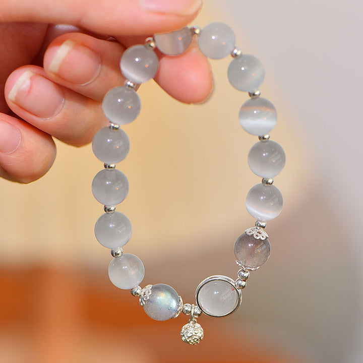 Braccialetto di supporto dell'amore con pietra di luna e occhio di gatto in argento sterling 925 Buddha Stones