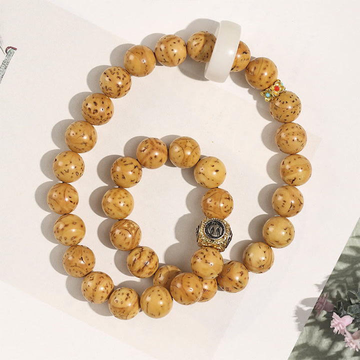 Braccialetto doppio giro Buddha Stones Tibetano Naturale Viola Oro Ratto Bodhi Seed Ricchezza