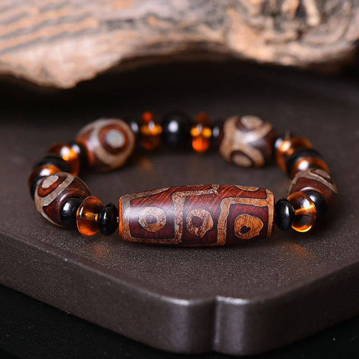 Braccialetto di benedizioni con perline Dzi a nove occhi naturali retrò tibetane Buddha Stones