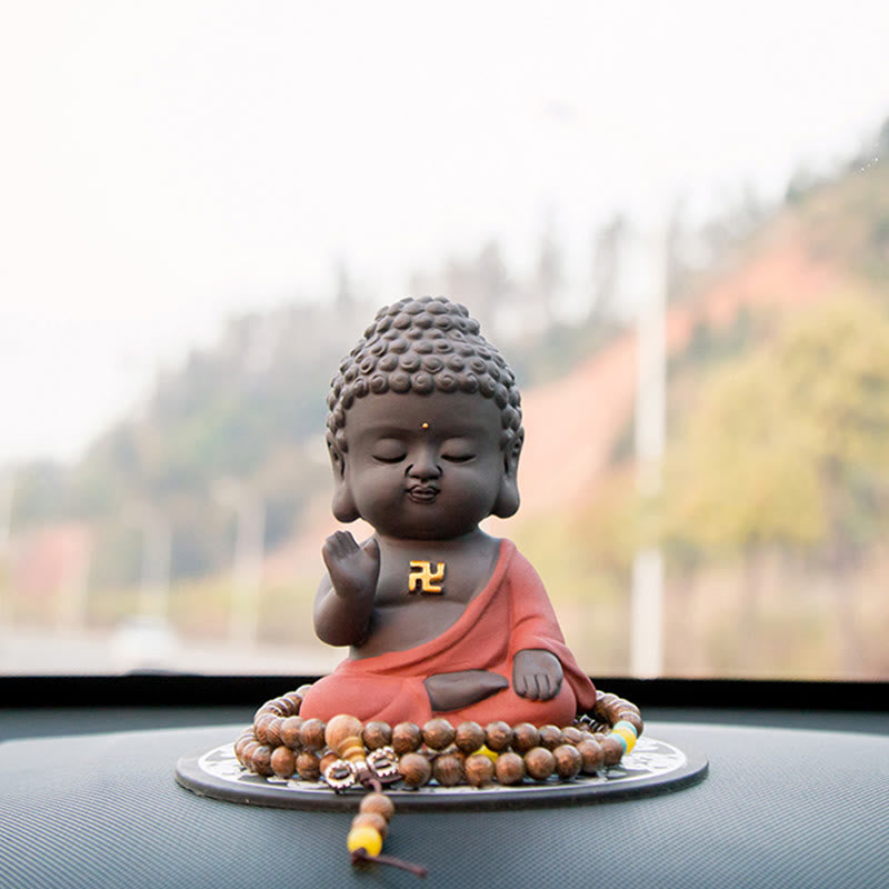 Buddha Stones Piccolo Buddha Serenity Argilla Viola Decorazione della scrivania di casa