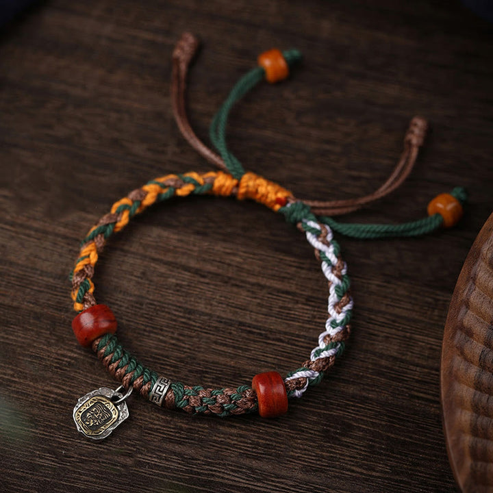 Bracciale intrecciato con protezione in osso di cammello , Buddha Stones 925, con dea della ricchezza, Zakiram