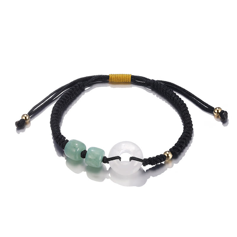 Buddha Stones 2 pezzi Braccialetto di coppia intrecciato con fibbia della pace, giada bianca, avventurina verde e fortuna