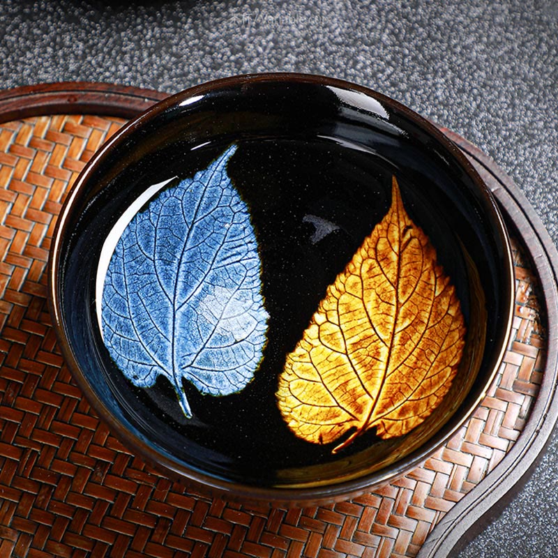 Buddha Stones Foglia d'acero dorata Tazza da tè cinese Jianzhan in ceramica Tazza da tè Tenmoku Kung Fu
